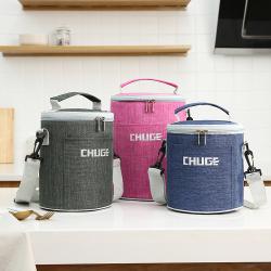 Customized Round Insulated Thermal Food Carry Bag Cooler Lunch Box Bag with Shoulder Strap