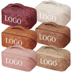 travel storage large capacity wide-open makeup bag pouch waterproof pu leather customized toiletry cosmetic bags for women