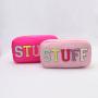 Keymay Wholesale Makeup Pouch Bag Customizable Embroidered Letter Patches Nylon Travel Cosmetic Zipper Bags