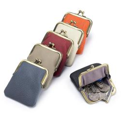 ZWY271 New Genuine Leather Unisex Clip Coin Purse Wholesale Solid Color Simple Compact Ladies Lipstick Bag Hot Coin Organizer