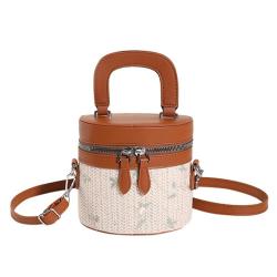 HR536 Hot New Women Handbag Fashion Ladies Montage PU Woven Bucket Bag Summer Vacation Outdoor Single Shoulder Crossbody Bag