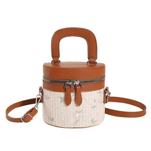 HR536 Hot New Women Handbag Fashion Ladies Montage PU Woven Bucket Bag Summer Vacation Outdoor Single Shoulder Crossbody Bag