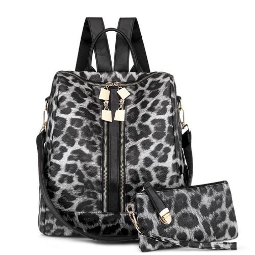 Lady Designer Bag 3 in 1 Pu Leather Cow  Leopard Print Pattern Backpack for Women Solid Colors Satchel Sling Purse Golden Zipper