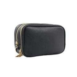 Custom brand double zipper pocket cosmetic bag slim portable make up accessories bag for travel