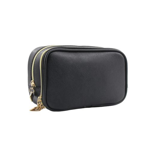Custom brand double zipper pocket cosmetic bag slim portable make up accessories bag for travel