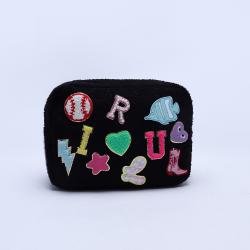 Bridesmaid Gift DIY Personalized Chenille Letter Patches Plush Teddy Sherpa Bag Mini Pouch Makeup Travel Bag Pouch Bag Cosmetic