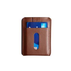 Slim genuine leather card holder front pocket pull tab card holder RFID feature