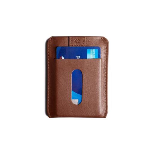 Slim genuine leather card holder front pocket pull tab card holder RFID feature