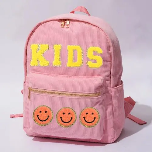 Girls and Boys Classic School Bags Light Weight ONE Size Corduroy Kids School Backpack