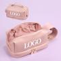 professional oem pu leather large travel toiletry makeup bag double layer opening zipper travel toiletry cosmetic bags