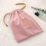Custom Embroidery Pink Velvet Drawstring Wedding Party Gift Jewelry Storage Bag Recycled Soft Velvet Dust Pouch