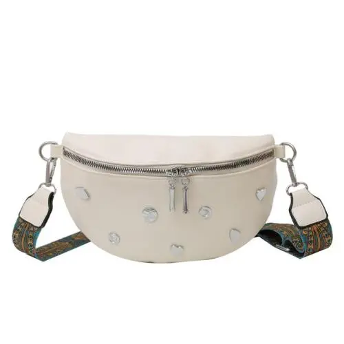 HR608 New Fashion Women Chest Bag Personalized Wide Shoulder Strap Crossbody Bag Cool Versatile Hardware Decoration Waist Bag