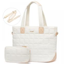 LOVEVOOK 15.6 17 in Fashion Custom Puffy Tote Shoulder bag Waterproof Lightweight Nylon Quilted Puffer Handbag set for women