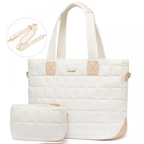 LOVEVOOK 15.6 17 in Fashion Custom Puffy Tote Shoulder bag Waterproof Lightweight Nylon Quilted Puffer Handbag set for women
