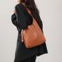 HR601 Women's Bag Simple Casual Fashion Soft PU Leather One Shoulder Bucket Bag Retro Solid Color Magnetic Buckle Tote Bag