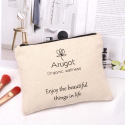 Custom High Quality 8 OZ Canvas Cosmetic Brush Zipper Bag Organizer Gift Pencil Cotton Canvas Makeup Pouch