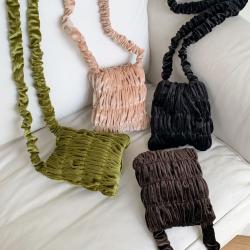 New autumn plush soft shoulder bag light pink mini lipstick bag pleated smooth crossbody bag