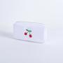 Keymay Custom White Nylon Embroidery Cherry Makeup Bag Quality Metal Zipper for Women Girls Wash Bag Capacity Cosmetic Pouch