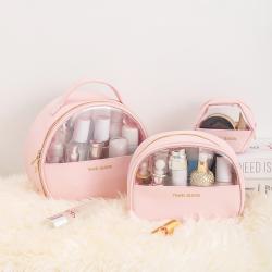 Gelory Fashion Three-Piece Pink/Black Colors PVC PU Transparent Cosmetic Bag Set Luxury Travel Toilet Bag