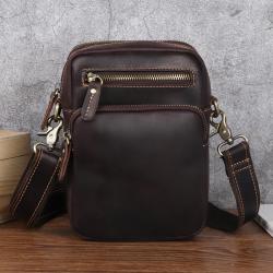 Men's leather vertical crossbody bag Crazy Horse retro bag