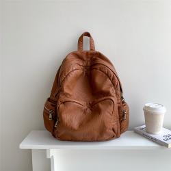 Wholesale Simple Multiple Pockets Women's Backpacks Laptop Bag Travel Sports Waterproof Zipper PU Leather Backpacks for Girl