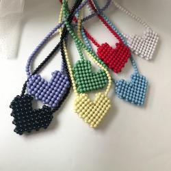 Handmade Mini Candy Color Beaded Heart Crossbody Bag Cute Multicolor Clear Handbag Purse and Messenger Bag for Women