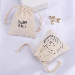 8 Oz Custom Logo Printed Natural Canvas Drawstring Jewelry Pouch Small Organic Cotton Gift Jewelry Bag
