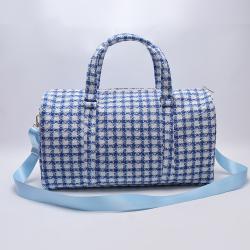 Customizable Women Men Blue Tweed Gym Sports Handbag Custom Logo Design Weekender Duffel Classic Carry On Travel  Duffle Bag