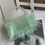2024 Fashion Factory Direct Square Cheap Acrylic Beaded Bag with feather Jelly Bags Handbags For Women crossbody chain bag