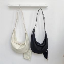 Custom Logo Lady Casual Simple Shoulder Bag With Large Capacity Inclined Straddle Bag Trend Crescent Shaped Canvas Shoulder Bag