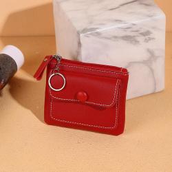 HR357 New Women's Zipper Short Wallet Solid Color Fresh Sweet and Minimalist Card Bag PU Leather Soft Coin Key Storage Purse