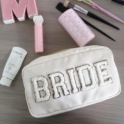 Keymay RTS NO MOQ Bride With Words Embroidered Makeup  Clear Toiletry Bag Cosmetic Bag Zipper Cosmetic Bags & Cases