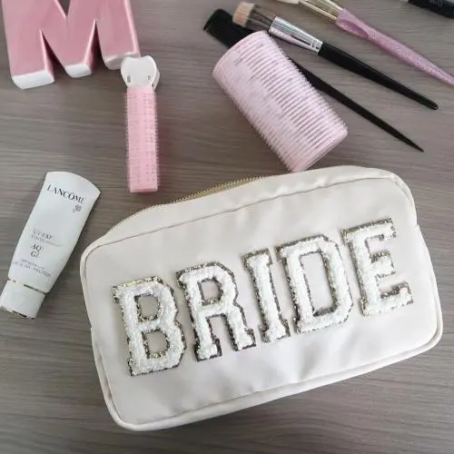 Keymay RTS NO MOQ Bride With Words Embroidered Makeup  Clear Toiletry Bag Cosmetic Bag Zipper Cosmetic Bags & Cases
