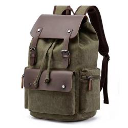 ZWY214 New Canvas Men Drawstring Flap School Bag Daily Vintage Laptop Shoulder Bag Outdoor Travel Student Business Backpack