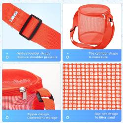 Gelory Colorful Beach Toy Seashell Shell Bags for Kids Girls Boys Adjustable Carrying Straps Cylinder Mesh Beach Bag