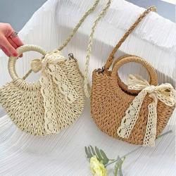 Bolsos New Fashion Draw String Handbag Straw Crossbody Bag Wholesale Pure Color Ladies Bag