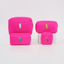 Stock Christmas Gift Hot Pink Jumbo Monogrammed Nylon Waterproof Patches Toiletry Bag Embroidered Makeup Large Toiletry Bag