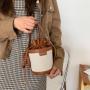 Small Women's Handbag Trendy Fashionable Shoulder Crossbody Bags for Women Contrast Color Texture Pearl Handheld Bucket Bag
