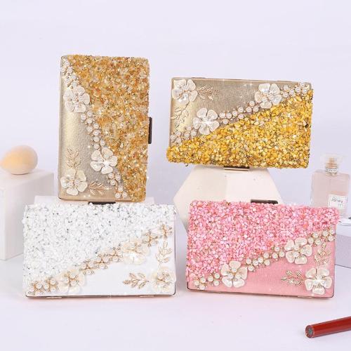 Acrylic Flower Rhinestone Pearl Pure Color Ladies Handbags PU Leather Square Shoulder Crossbody Bag Chain Women Hand Bags