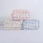 Keymay Custom Women Lady Girls Travel Zipper Makeup Pouch Quilted Tweed Plaid Organizer Checkered Cosmetic Bag