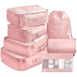 Gelory Custom Logo High Quality Packing Cubes Travel Portable Luggage Organizer Bag 7 Pcs Set With Toiletry Bag