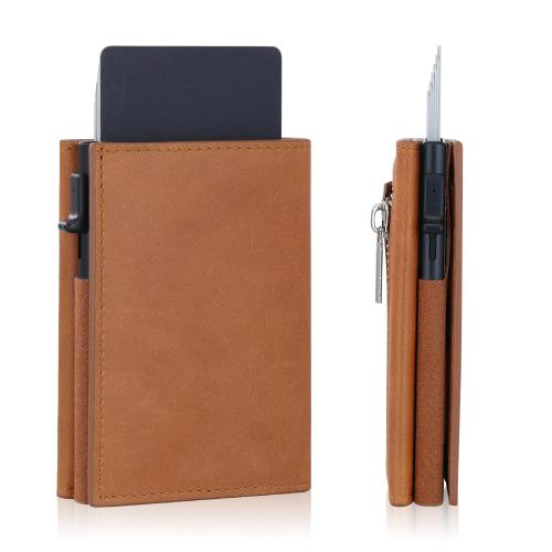 Aluminum Mens Wallet Card Holder Leather Wallet Pop Up Wallet RFID Blocking Slim Minimalist Large Capacity 14-18 Card Capacity