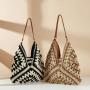 Grass woven hollow flower large triangle contrasting woven beach bag