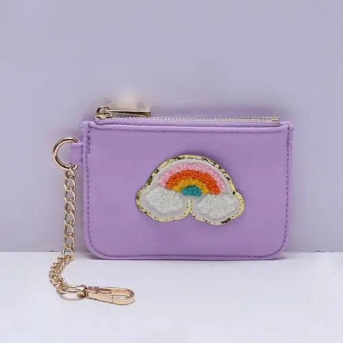 New Arrival Wholesale Stock Custom Logo Designs Chenille Letter Patches Pu Leather Waterproof Coin Cute Keychain Purses