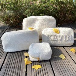 Keymay Manufacturer Custom logo Soft Fluffy Sherpa Winter Makeup Bag Teddy Travel Cosmetic Bag Teddy Pouches