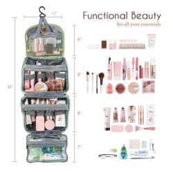Custom Luxury Leather Travel Toiletry Bag Extendable Makeup Organizer Storage Waterproof Cosmetic Bags With Hanging Hook