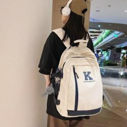 HR068 Simple Letter College Student Backpack Nylon Zipper Contrasting Colors Bag New Trend Waterproof Outdoor Leisure School Bag