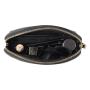 Cross Texture PU Leather Embossed Logo Toilet Bag with Gold Metal Zipper