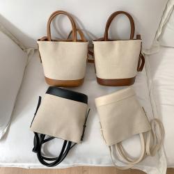 2023 New Product Bucket Bags Canvas Pu Ladies Women Handbags Unique Design Crossbody Bucket Bag