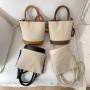 2023 New Product Bucket Bags Canvas Pu Ladies Women Handbags Unique Design Crossbody Bucket Bag
